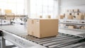 Dynamic Warehouse Automation: A Cardboard Parcel Moves Seamlessly Along a Roller Conveyor System Highlighting Speed and Royalty Free Stock Photo