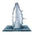 Dynamic Water Fountain Splash on a Square Glass Surface with White Background liquid Royalty Free Stock Photo