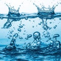 Dynamic water splashes and bubbles captured midair showing the force and movement of liquid in motion Royalty Free Stock Photo