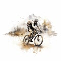 Watercolor Motocross Mountain Biker: Detailed Character Design In White Background