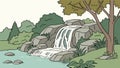 Dynamic Waterfall and Rocky Stream, Vibrant Nature Vector Art, vector design Generative AI Royalty Free Stock Photo