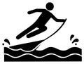 Dynamic watersport icon featuring a person on a board creating a splash on waves Royalty Free Stock Photo