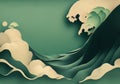 Dynamic wave in dark green, the texture of Japanese paper modern retro traditional Japanese style design.