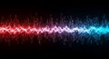 Dynamic waveform with red and blue light, representing energy and sound on dark backdrop Royalty Free Stock Photo