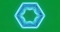 Dynamic Wavy Blue Neon Hexagon Tunnel Abstract on Vibrant Green Background Royalty Free Stock Photo