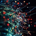 Intricate neural network with vibrant web of interconnected digital data points Royalty Free Stock Photo
