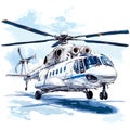 Dynamic White Helicopter in Flight with Abstract Blue Sky Background Royalty Free Stock Photo