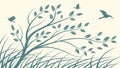 Dynamic Windswept Branches with Leaves and Flying Birds, vector design Generative AI Royalty Free Stock Photo