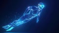 Dynamic wireframe display of a diver showcasing underwater movement in a vivid blue environment Royalty Free Stock Photo