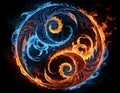 Dynamic Yin Yang Symbol Merging Elements of Fire and Ice Royalty Free Stock Photo