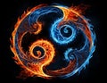 Dynamic Yin Yang Symbol Merging Elements of Fire and Ice Royalty Free Stock Photo