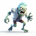 Dynamic Zombie Cartoon With Blue Hair - 3d Clay Material Icon Royalty Free Stock Photo