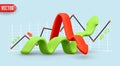 Dynamics of course online graphics. Trade arrow. Exchange price chart. Realistic 3d design. Growth and changes in value Royalty Free Stock Photo