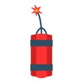 Dynamite bomb with burning wick danger explosive weapon flat vector