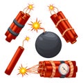 dynamite bomb tnt fire set cartoon vector illustration Royalty Free Stock Photo