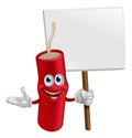 Dynamite mascot holding a sign