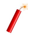 Dynamite sticks isolated on white background, red sticks with burning fuses and explosion timer. Realistic cartoon style vector