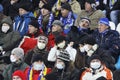 Dynamo Kiev fans wear protective masks