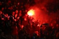 Dynamo Kyiv fans burning fire pyro at the stands, UEFA Europa League Round of 16 second leg match between Dynamo and Everton