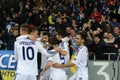 Dynamo Kyiv fans celebrating scored goal with players, UEFA Europa League Round of 16 second leg match between Dynamo and Everton