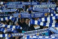 Dynamo Kyiv fans with white-blue scarfs, UEFA Europa League Round of 16 second leg match between Dynamo and Everton