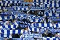 Dynamo Kyiv fans with white-blue scarfs, UEFA Europa League Round of 16 second leg match between Dynamo and Everton