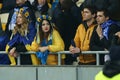 Dynamo Kyiv female fans dressed in the national colored circlets of flowers and wrapped in the ukrainian flags, UEFA Europa League