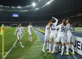 Dynamo Kyiv players celebrating scored goal in UEFA Europa League Round of 16 second leg match between Dynamo and Everton
