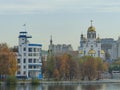 Dynamo physical culture House, constructivism monument And Church-Monument on Blood in the name of all saints. Royalty Free Stock Photo