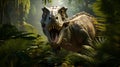 Dynosaur with big and shapt teeth in the jungle Royalty Free Stock Photo
