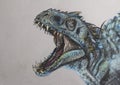 Dynosaur drawing - Face of Indominus Rex hand drawn in pastels - Scary carnivore