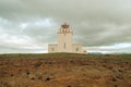 Dyrholaey lighthouse, in Iceland on an overcast cloudy day