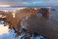 Dyrholaey rock formation at sunset. Dyrholaey is a promontory located on the south coast of Iceland, not far from the village Vik Royalty Free Stock Photo