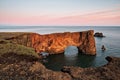 Dyrholaey rock formation at sunset Royalty Free Stock Photo