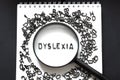Dyslexia concept, word lettered through a magnifying glass