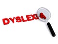 Dyslexia with magnifying glass on white