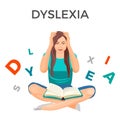 Dyslexia mental disorder conceptual vector illustration with woman