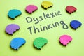 Dyslexic thinking sign and colorful brains around. Royalty Free Stock Photo