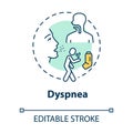 Dyspnea concept icon. Shortness of breath. Asthma inhaler. Respiratory disease. Influenza symptom idea thin line