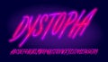 Dystopia alphabet font. Hand drawing glowing letters and numbers.