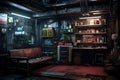 Dystopian Cyberpunk apartment. Generate Ai