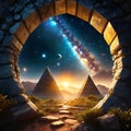 dystopian futuristic fantasy pyramid landscape and structure with epic sky