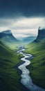 Dystopian Landscapes: A River Flowing Through A Green Grassy Valley