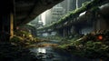 Dystopian Urban Environment: Singapore Tunnel Under River In A Postapocalyptic World