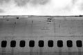 Cabin windows on an old abandoned jet plane / aircraft Royalty Free Stock Photo