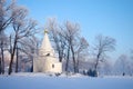 Dzerzhinsky, Russia - December, 2016: Ugresha Monastery in a foggy winter day