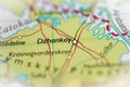 Dzhankoi, Crimea highlighted on a world map Royalty Free Stock Photo