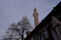 Dzhumaya Mosque and its minaret extends during overcast weather. Royalty Free Stock Photo