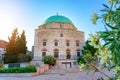 Dzsami mosque on the main square in Pecs Hungary with flowers Royalty Free Stock Photo