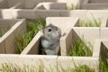 The Dzungarian hamster is looking for a way out in a maze on the green grass. Royalty Free Stock Photo